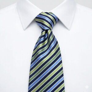 Geoffrey Beene Silk Tie Striped Geometric XL Extra Long Green Blue